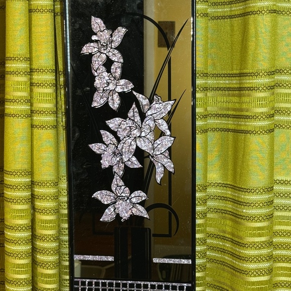 Vintage 80s Duffex mirror, foil art pink flowers, sold individually, 2 available - Picture 2 of 5